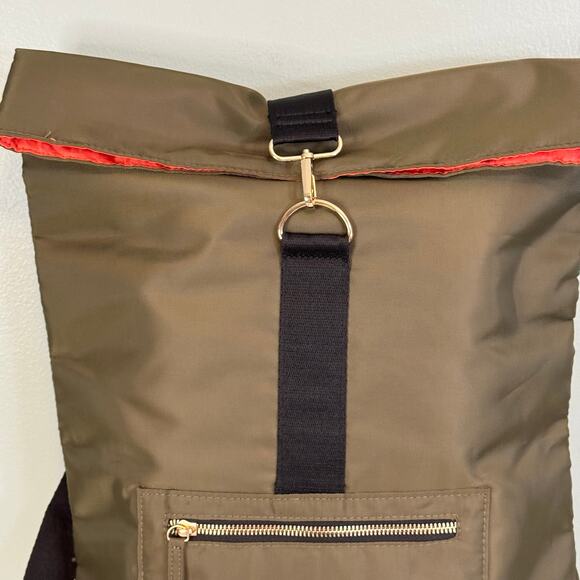 Jean Paul Gaultier Parfums Backpack Travel Weekend Bag Fold Over Top Green NWOT - Picture 2 of 7